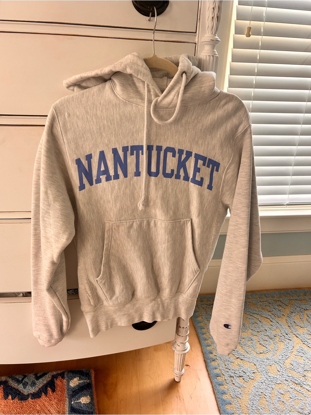 Nantucket Champion Light Gray Hooded Sweatshirt with Blue Logo
